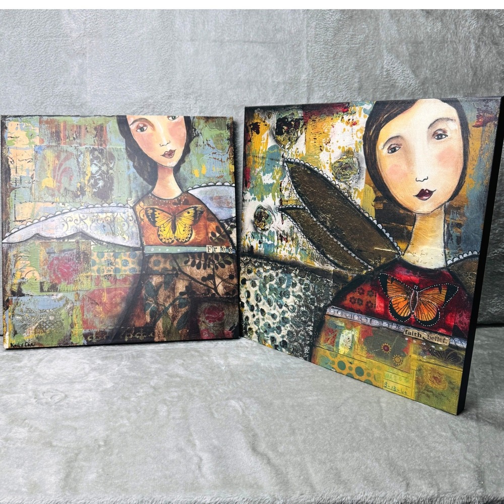 Kelly Rae Roberts Demdaco Mixed Media Faith Free Wall Art Set 2 Butterfly Angel - Picture 10 of 13